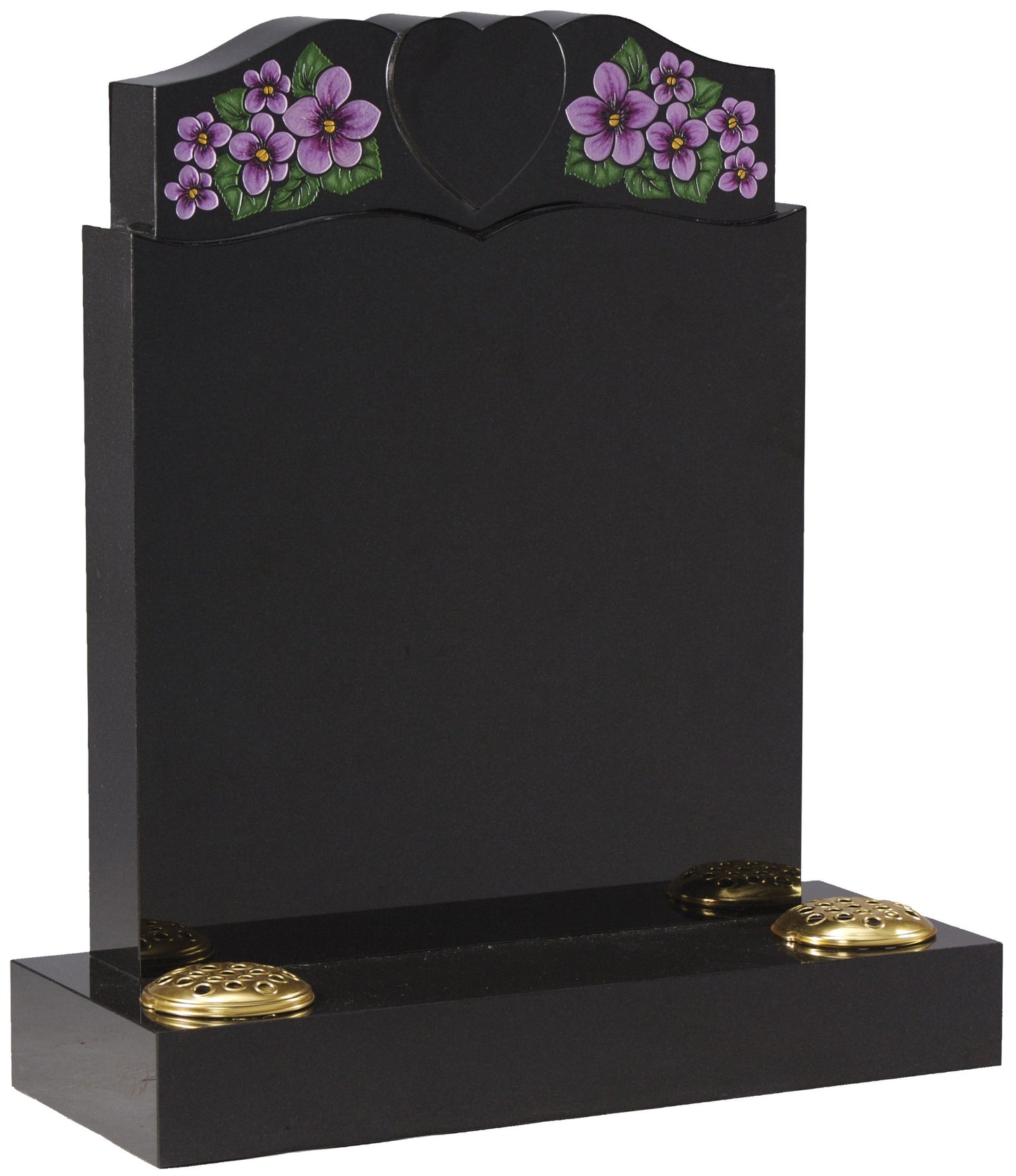 granite memorial heart flowers