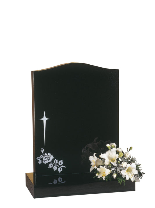 granite headstone oxford cross flowers