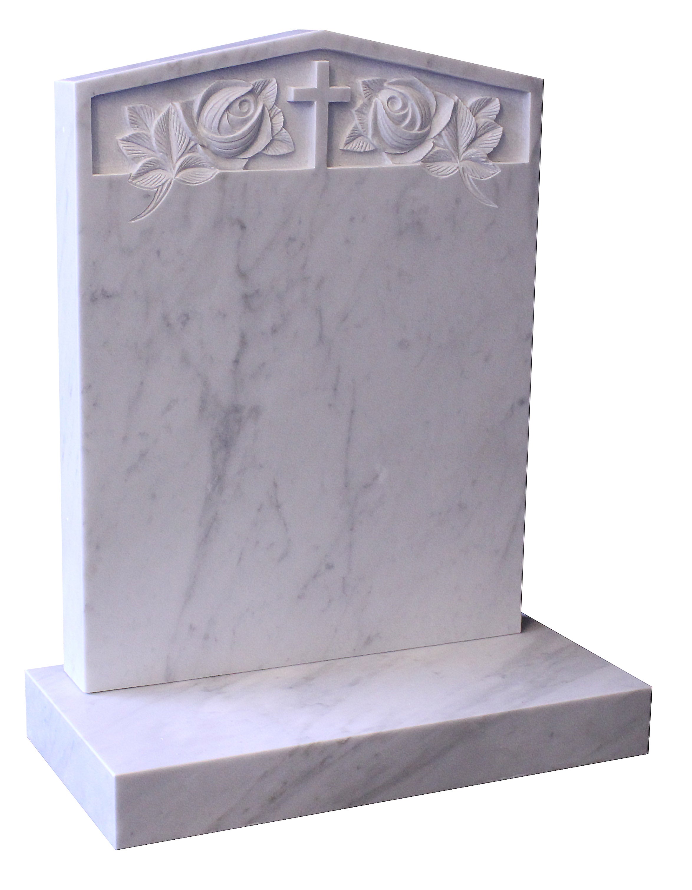Carrara Marble Cross and Roses Gravestone (ET116) – Oxfordshire Memorials