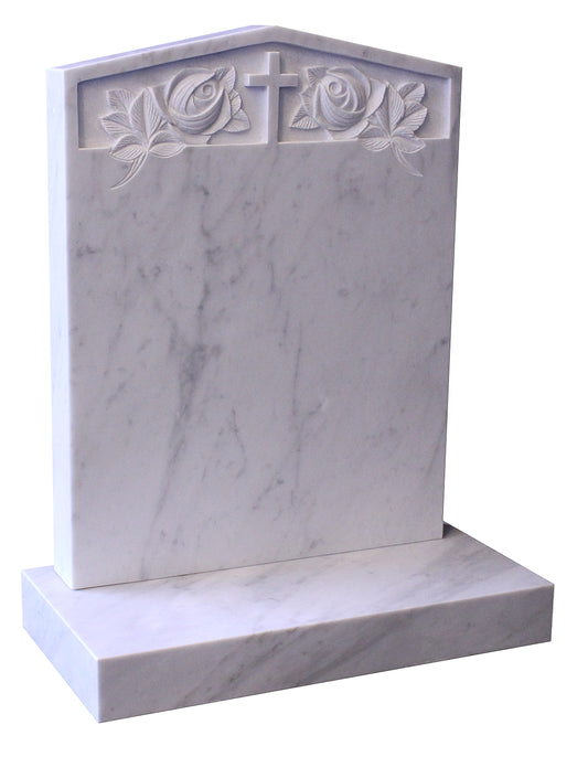 Carrara Marble Cross and Roses Gravestone (ET116)