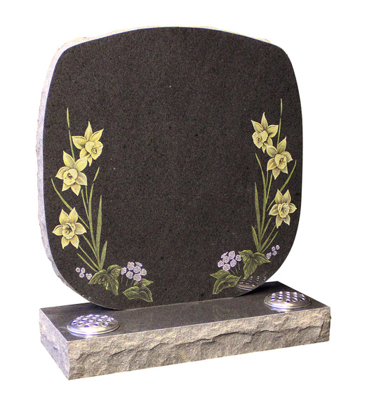 Crystal Grey Granite Daffodil Headstone (ET120)