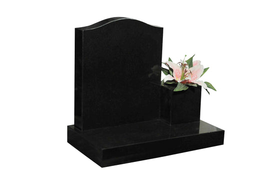 Black Granite Cremation memorial with side vase (ET161)