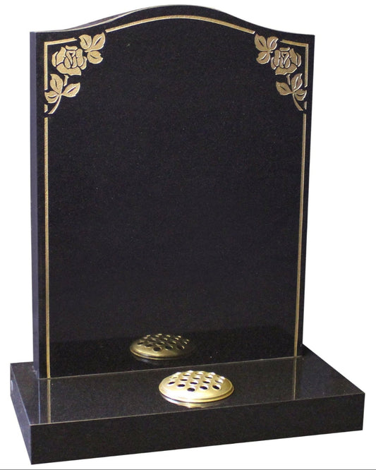 Black Headstone With Gold Roses (ET23)