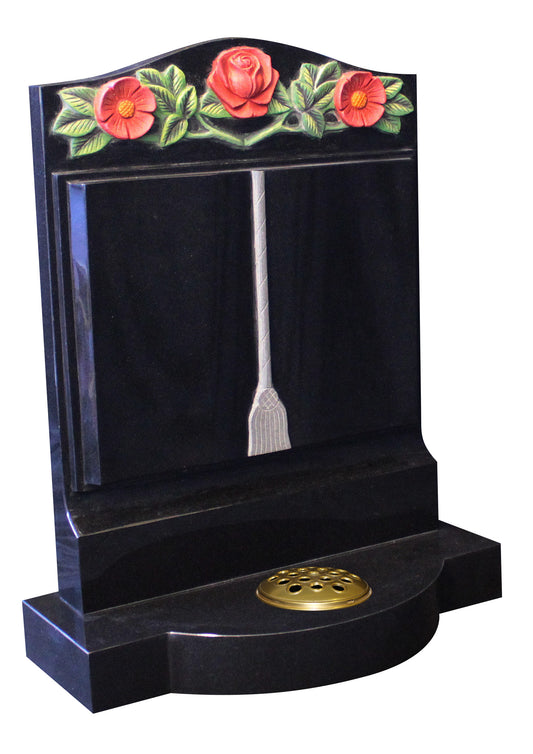 Upright book headstone with carved roses (ET85)
