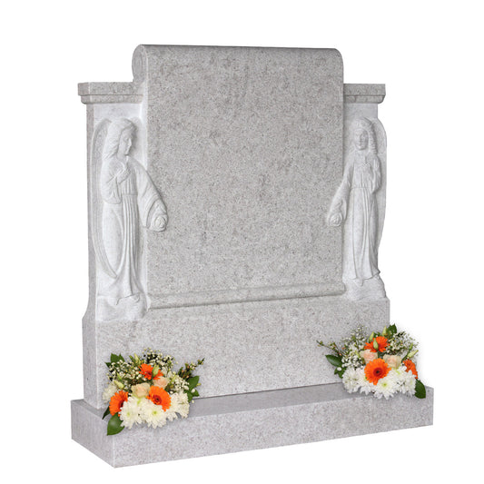 White Pearl Headstone with Angels (ET46)