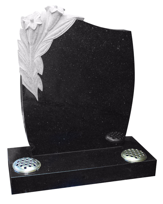 Black Granite Memorial with Lilies (ET48)