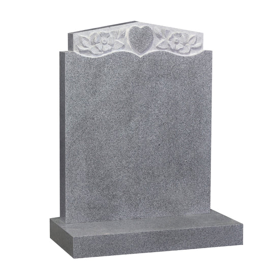 Stirling Grey honed headstone with heart and flowers (ET51)