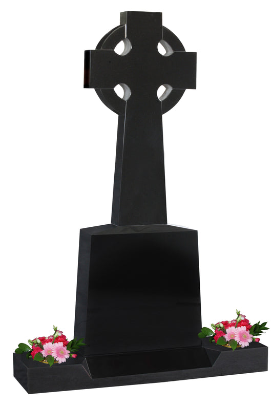 Polished Granite Wheel Cross Headstone (ET59)