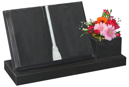 Small Book memorial with side vase (ET74)